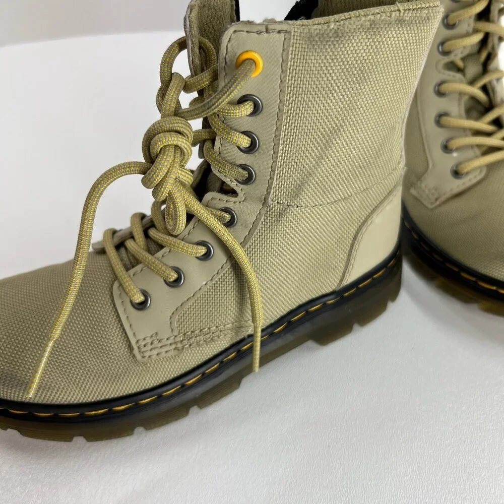 Dr. Martens Youth Combat Boots Size 13 Lace Up Side Zip Beige Canvas